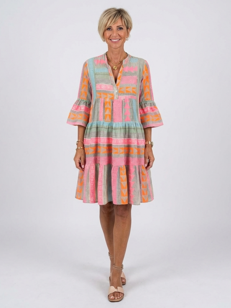 Maelle | Jurk met V-hals en geometrische print, knie-lengte
