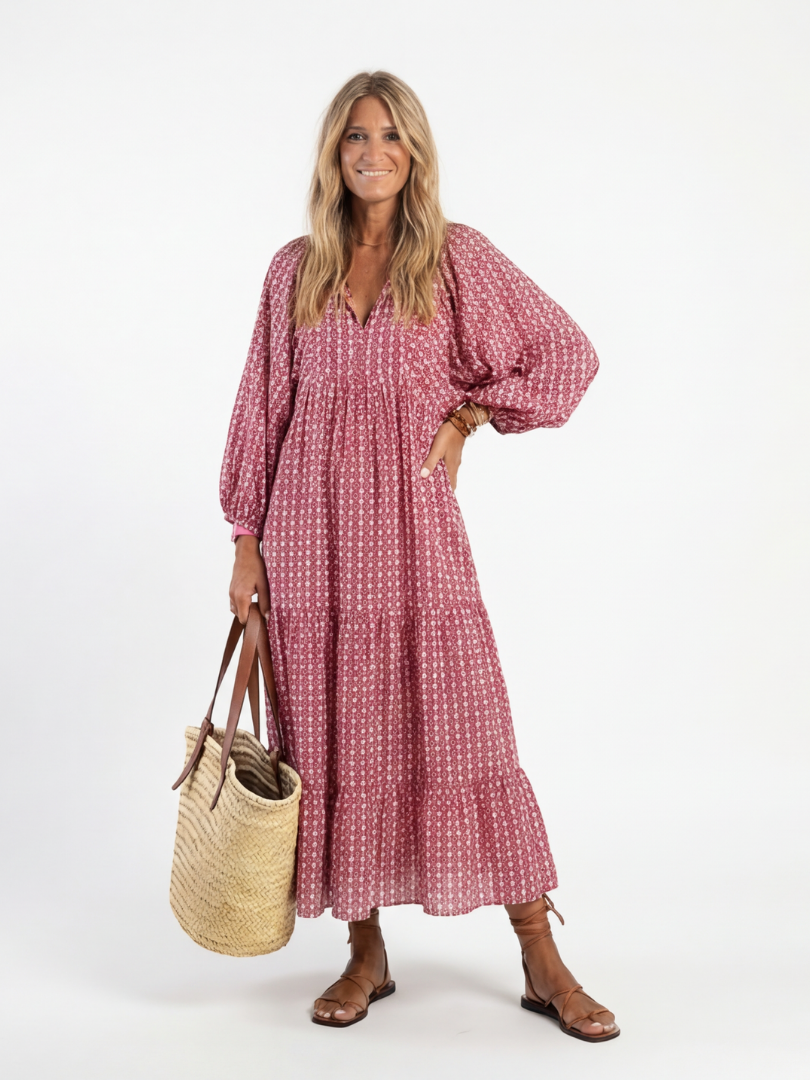 Arlette | Midi-jurk met geometrisch patroon en lange mouwen