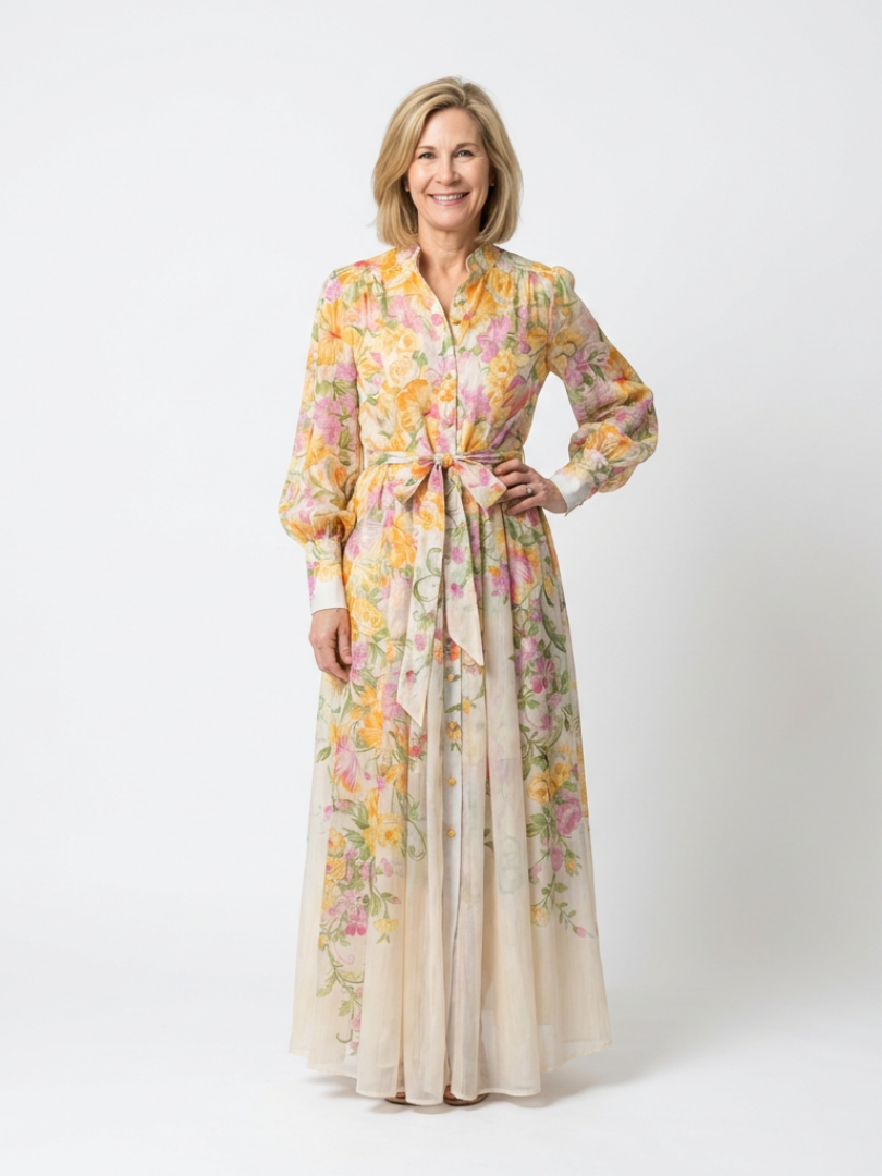 Cressida | Maxi jurk met bloemenprint en lange mouwen