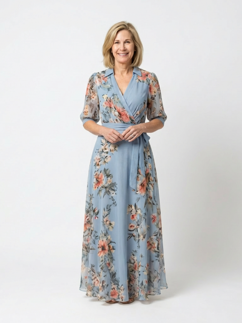Elowen | Maxi-jurk met V-hals en bloemenmotief