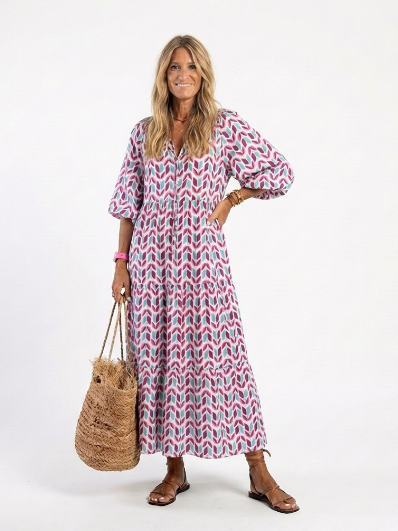 Mireya | Midi-jurk met lange mouwen en geometrische print