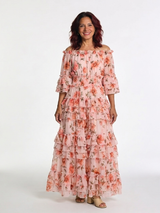 Rosalie | Maxi Jurk met Bloemenmotief en Schouderloze Mouwen