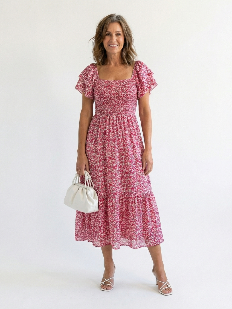 Odette | Midi Jurk met Off-Shoulder Smocking