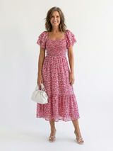 Odette | Midi Jurk met Off-Shoulder Smocking