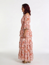 Rosalie | Maxi Jurk met Bloemenmotief en Schouderloze Mouwen