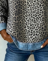Ruby | Statement denim trui met luipaardpatch