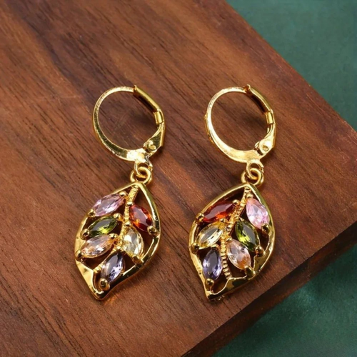 Vintage Oorbellen met Veelkleurige Gouden Bladeren