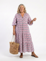 Mireya | Midi-jurk met lange mouwen en geometrische print