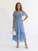 Odette | Midi Jurk met Off-Shoulder Smocking