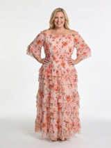 Rosalie | Maxi Jurk met Bloemenmotief en Schouderloze Mouwen