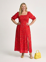 Delphine | Midi-jurk met vierkante halslijn en bloemenpatroon