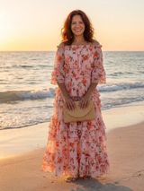 Rosalie | Maxi Jurk met Bloemenmotief en Schouderloze Mouwen