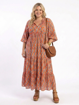 Amara | Midi-jurk met V-hals en geometrisch patroon