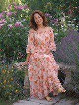 Rosalie | Maxi Jurk met Bloemenmotief en Schouderloze Mouwen