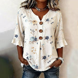 Bloemenprint Blouse | V-hals & Knoopdetail