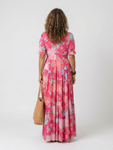 Roos | Bloemen Midi-Jurk met V-hals