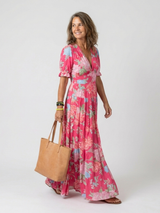 Ione | MIdi jurk met bloemen zonder mouwen en V-hals