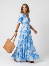 Ione | MIdi jurk met bloemen zonder mouwen en V-hals