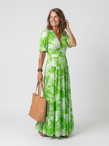 Roos | Bloemen Midi-Jurk met V-hals