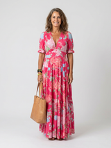 Ione | MIdi jurk met bloemen zonder mouwen en V-hals
