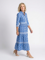 Ysolde | Midi-jurk met 3/4 mouwen en kettingpatroon