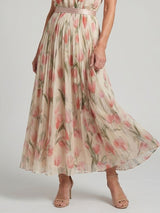 Aurelle | Midi-jurk met Bloemen en Halterhals