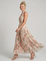 Aurelle | Midi-jurk met Bloemen en Halterhals