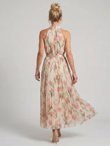 Aurelle | Midi-jurk met Bloemen en Halterhals