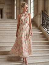 Aurelle | Midi-jurk met Bloemen en Halterhals