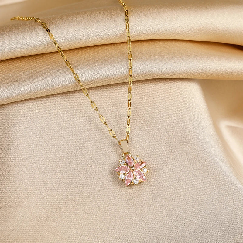 Collier Sakura Rose Romantisch van Roestvrij Staal