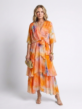Calista | Maxidress met V-hals en gestrikte taille