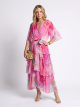 Calista | Maxidress met V-hals en gestrikte taille