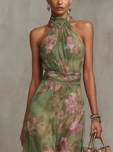 Grace | Maxi-jurk met bloemenhalterhals
