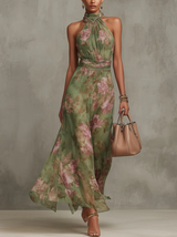 Grace | Maxi-jurk met bloemenhalterhals