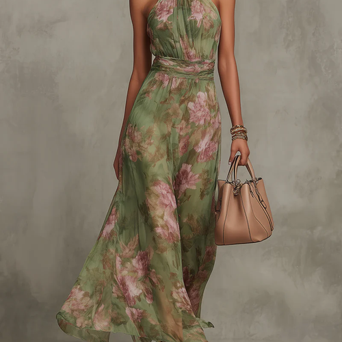 Grace | Maxi-jurk met bloemenhalterhals