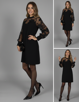 Victoria | Elegante zwarte jurk met mouwen van tule