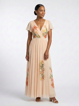 Calista | Maxi Jurk met V-hals en Korte Mouwen