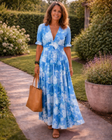 Roos | Bloemen Midi-Jurk met V-hals